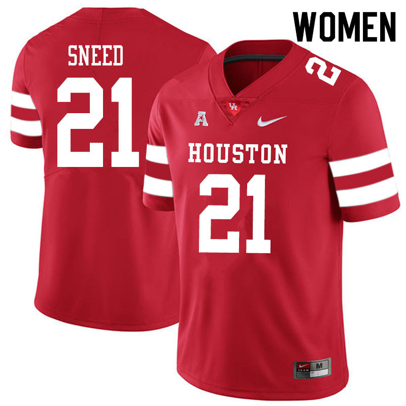 Women #21 Stacy Sneed Houston Cougars College Football Jerseys Sale-Red